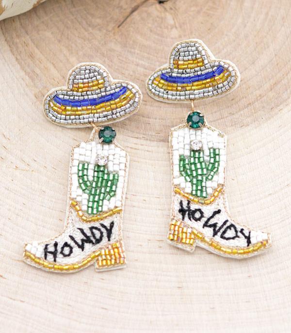 EARRINGS :: WESTERN POST EARRINGS :: Wholesale Seed Bead Cowgirl Boots Earrings