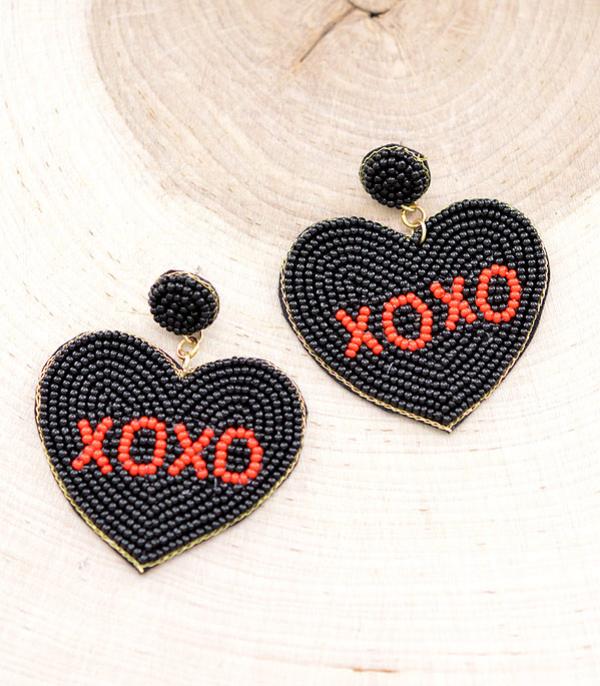 <font color=red>VALENTINE'S</font> :: Wholesale Seed Bead XOXO Heart Earrings