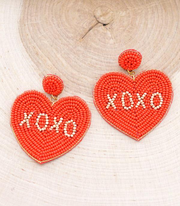 <font color=red>VALENTINE'S</font> :: Wholesale Seed Bead XOXO Heart Earrings
