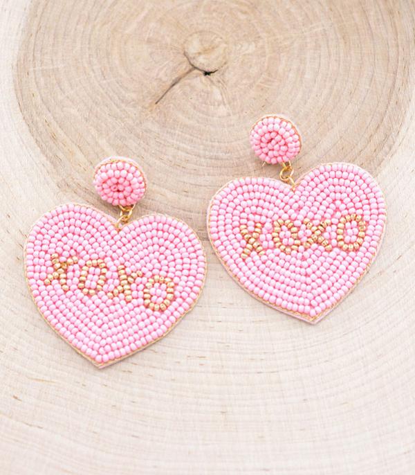 <font color=red>VALENTINE'S</font> :: Wholesale Seed Bead XOXO Heart Earrings