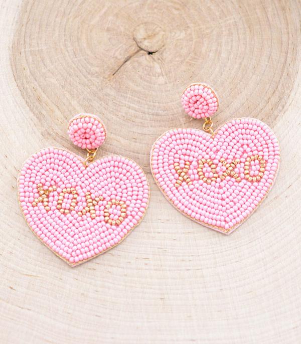 <font color=red>VALENTINE'S</font> :: Wholesale Seed Bead XOXO Heart Earrings