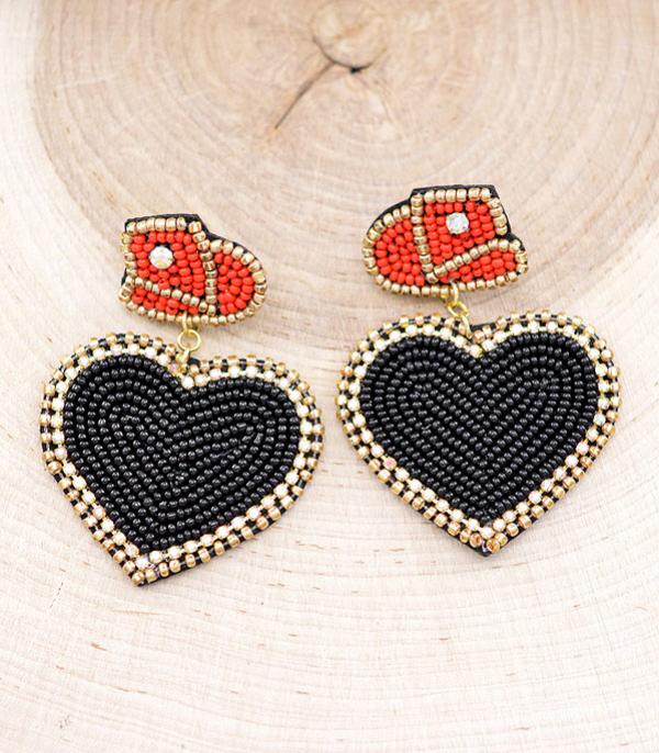 EARRINGS :: TRENDY EARRINGS :: Wholesale Seed Bead Western Heart Earrings