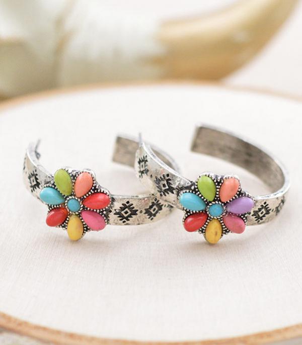 EARRINGS :: HOOP EARRINGS :: Wholesale Western Aztec Concho Earrings