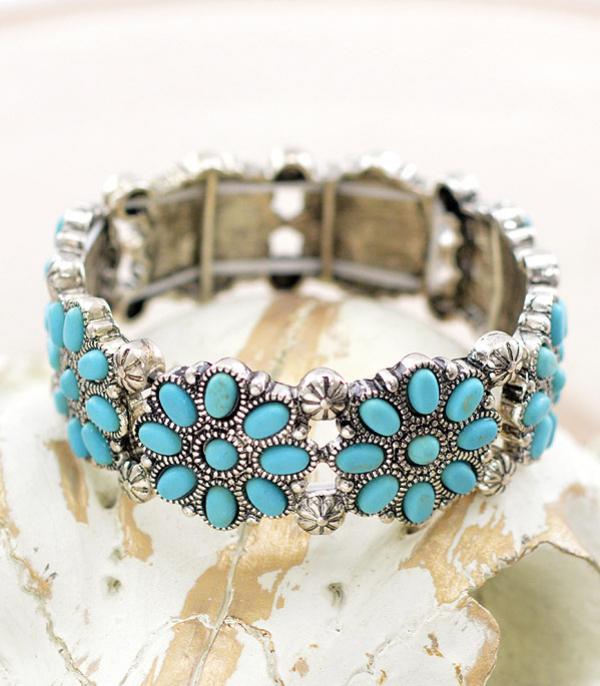 BRACELETS :: STRETCH :: Wholesale Western Semi Stone Concho Bracelet