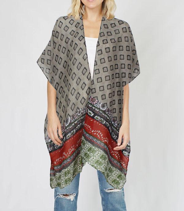 KIMONO I SCARVES :: KIMONO / PONCHO :: Wholesale Boho Paisley Print Kimono 