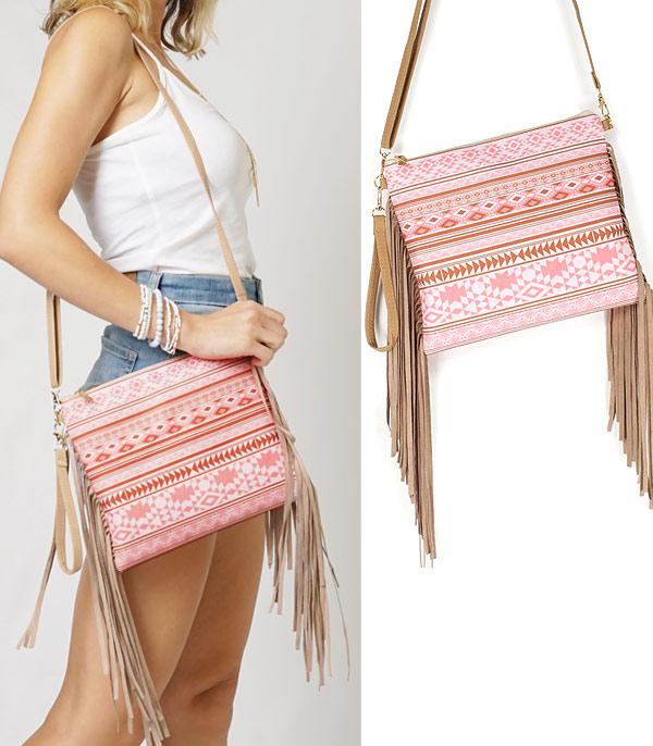 HANDBAGS :: CROSSBODY I CLUTCH BAGS :: Wholesale Aztec Fringe Crossbody Bag