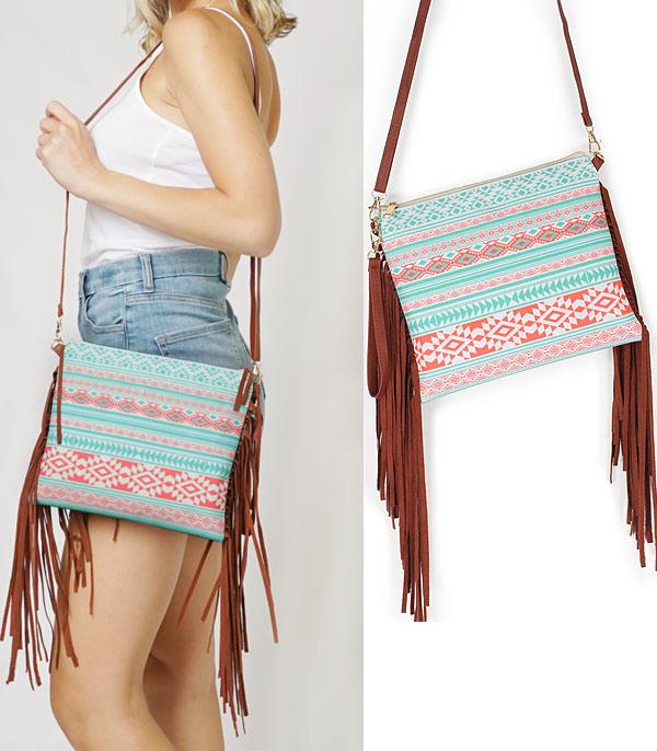 HANDBAGS :: CROSSBODY I CLUTCH BAGS :: Wholesale Aztec Fringe Crossbody Bag