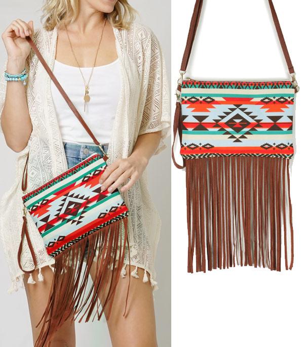 New Arrival :: Wholesale Aztec Fringe Crossbody Bag