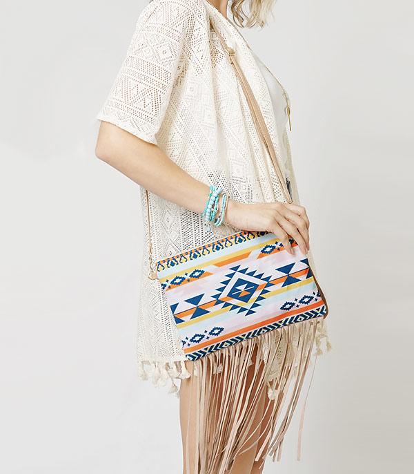HANDBAGS :: CROSSBODY I CLUTCH BAGS :: Wholesale Western Aztec Fringe Crossbody Bag