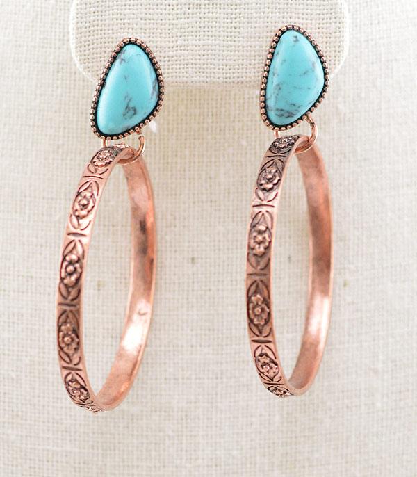 EARRINGS :: HOOP EARRINGS :: Wholesale Turquoise Semi Stone Hoop Earrings