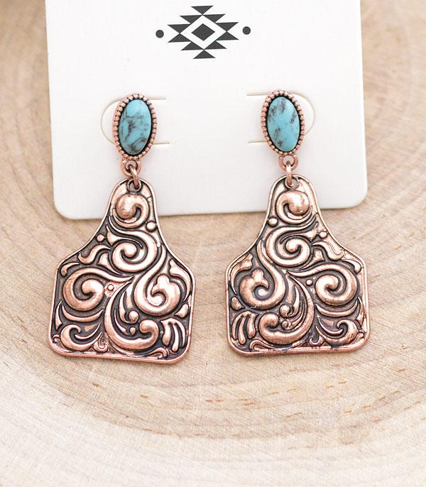 New Arrival :: Wholesale Western Scroll Cow Tag Earrings
