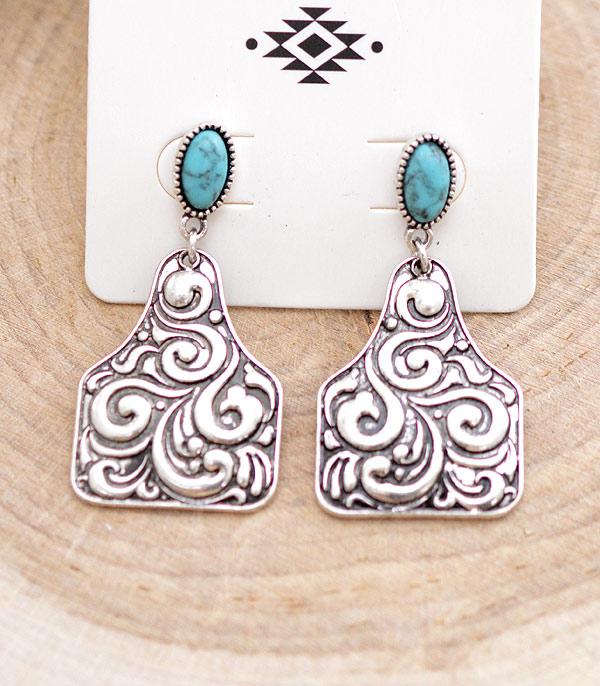 New Arrival :: Wholesale Western Scroll Cow Tag Earrings
