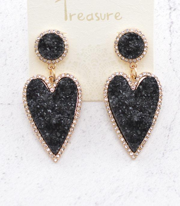 EARRINGS :: TRENDY EARRINGS :: Wholesale Druzy Heart Dangle Earrings