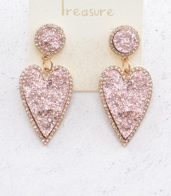 <font color=red>VALENTINE'S</font> :: Wholesale Druzy Heart Dangle Earring