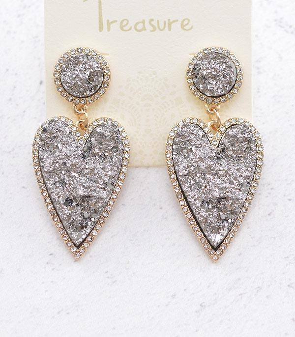 EARRINGS :: TRENDY EARRINGS :: Wholesale Druzy Heart Dangle Earring