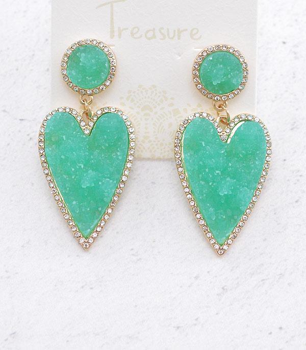 EARRINGS :: TRENDY EARRINGS :: Wholesale Druzy Heart Dangle Earring