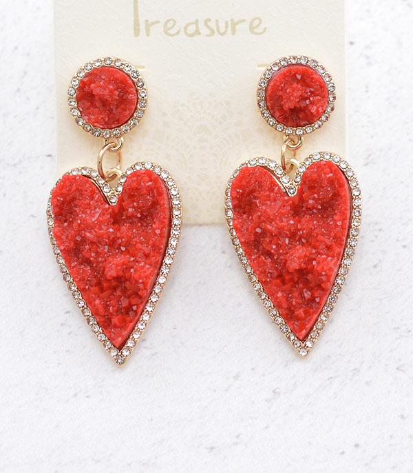 <font color=red>VALENTINE'S</font> :: Wholesale Druzy Heart Dangle Earring