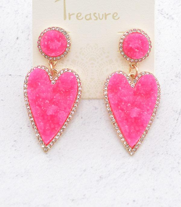 <font color=red>VALENTINE'S</font> :: Wholesale Druzy Heart Dangle Earring