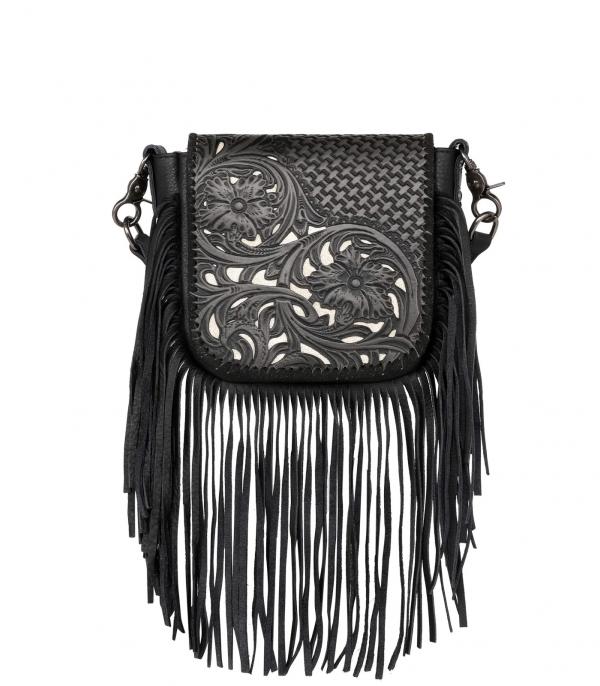 New Arrival :: Wholesale Western Leather Tooled Fringe Crossbody