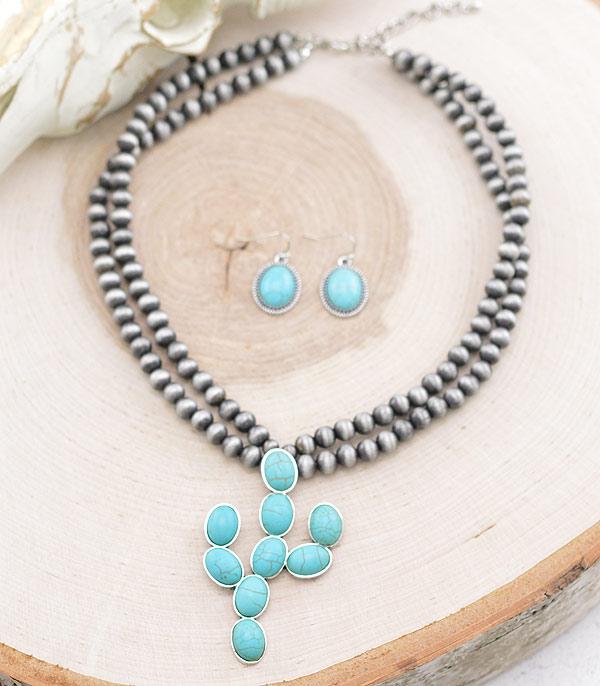 NECKLACES :: WESTERN TREND :: Wholesale Tipi Turquoise Cactus Necklace Set