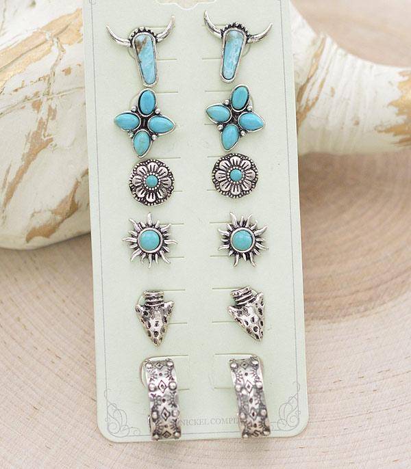 New Arrival :: Wholesale Western Turquoise Stud Earrings Set
