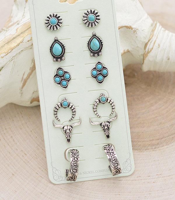 EARRINGS :: WESTERN POST EARRINGS :: Wholesale Western Turquoise Stud Earrings Set