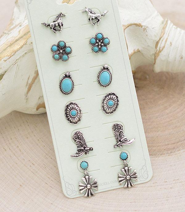 New Arrival :: Wholesale Western Turquoise Stud Earrings Set