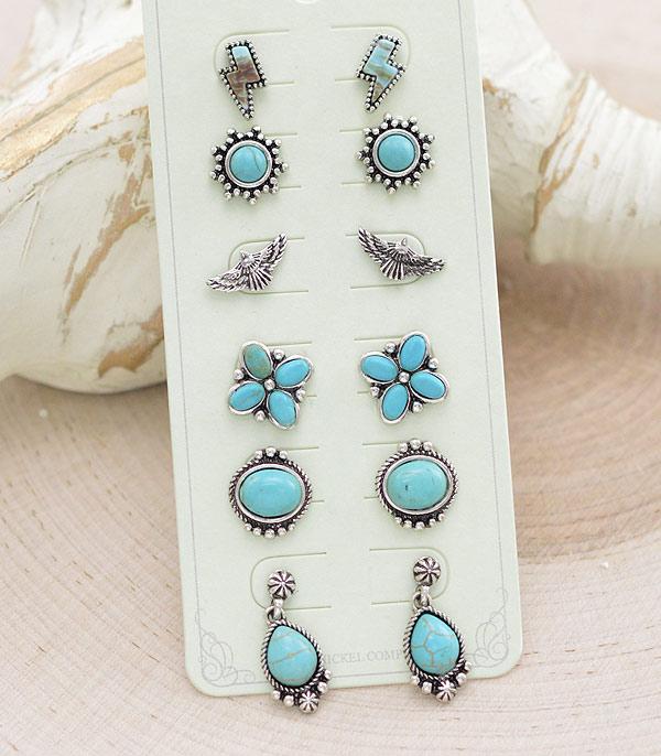 EARRINGS :: WESTERN POST EARRINGS :: Wholesale Western Turquoise Stud Earrings Set