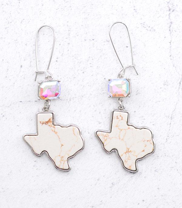 EARRINGS :: WESTERN HOOK EARRINGS :: Wholesale Texas Map Semi Stone Earrings