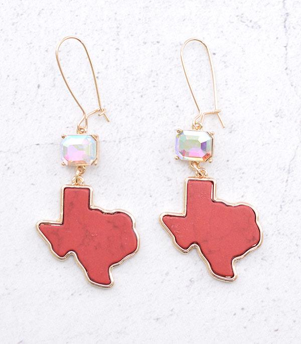 EARRINGS :: WESTERN HOOK EARRINGS :: Wholesale Texas Map Semi Stone Earrings