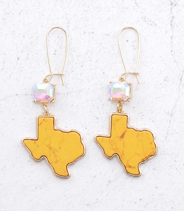 EARRINGS :: WESTERN HOOK EARRINGS :: Wholesale Texas Map Semi Stone Earrings