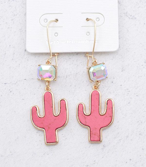 EARRINGS :: WESTERN HOOK EARRINGS :: Wholesale Western Pink Cactus Earrings