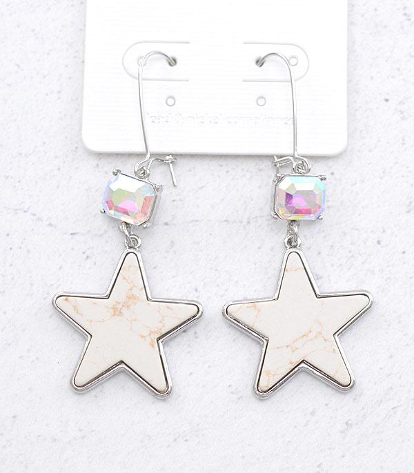 EARRINGS :: WESTERN HOOK EARRINGS :: Wholesale Western Semi Stone Star Earrings