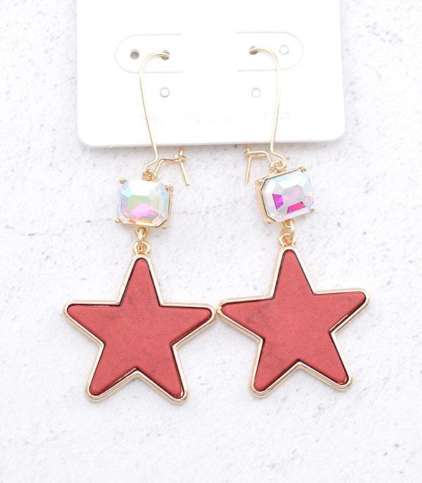 EARRINGS :: WESTERN HOOK EARRINGS :: Wholesale Western Semi Stone Star Earrings