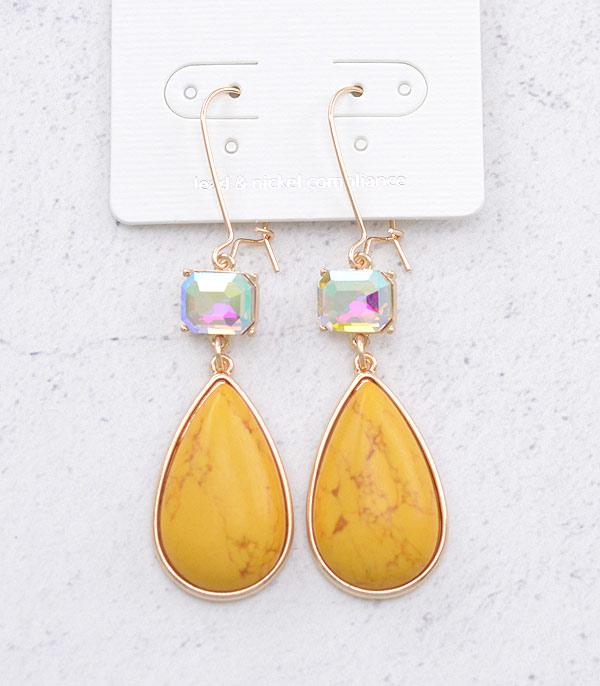 EARRINGS :: WESTERN HOOK EARRINGS :: Wholesale Western Semi Stone Teardrop Earrings