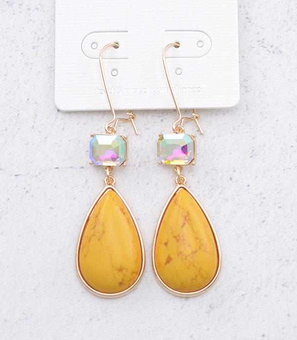 EARRINGS :: WESTERN HOOK EARRINGS :: Wholesale Western Semi Stone Teardrop Earrings