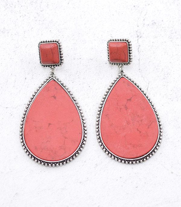 EARRINGS :: WESTERN POST EARRINGS :: Wholesale Western Semi Stone Teardrop Earrings