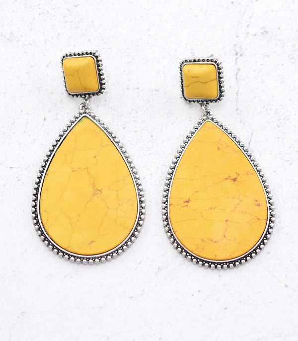 EARRINGS :: WESTERN POST EARRINGS :: Wholesale Western Semi Stone Teardrop Earrings