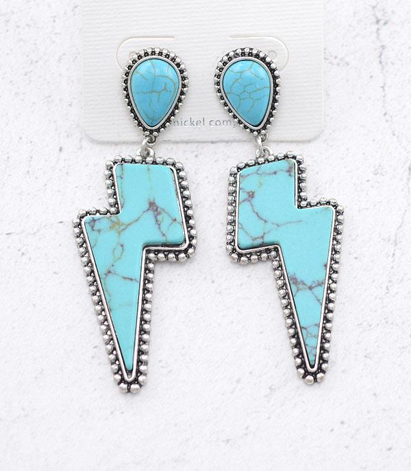 EARRINGS :: WESTERN POST EARRINGS :: Wholesale Turquoise Lightning Bolt Earrings