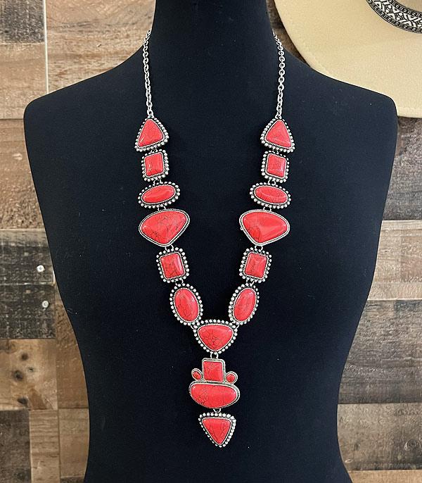 NECKLACES :: WESTERN LONG NECKLACES :: Wholesale Western Coral Statement Necklace