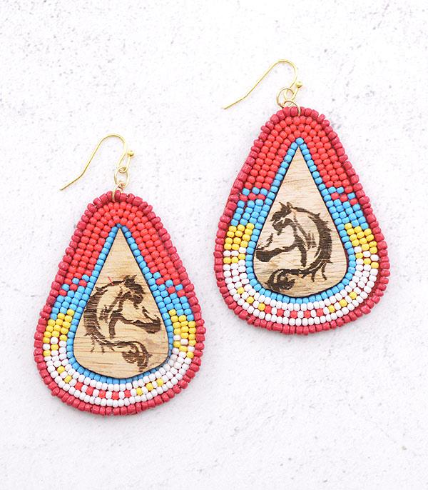 EARRINGS :: WESTERN HOOK EARRINGS :: Wholesale Beaded Teardrop Horse Earrings