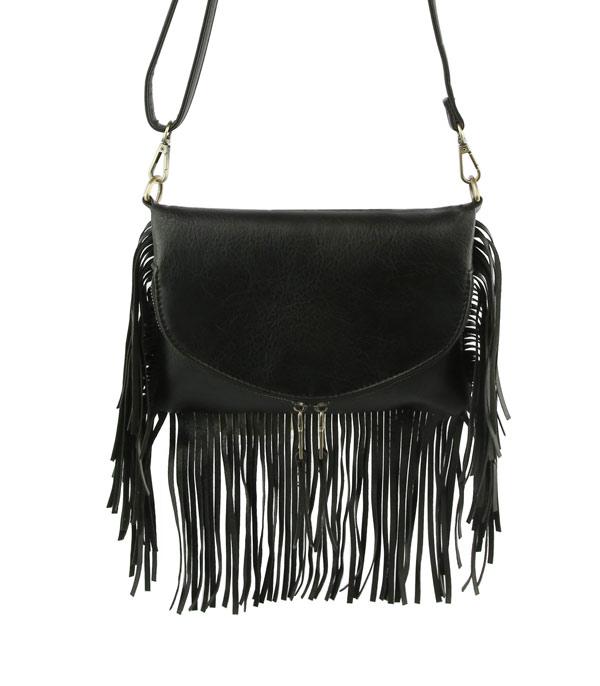 HANDBAGS :: CROSSBODY BAGS :: Wholesale Faux Leather Fringe Crossbody Bag