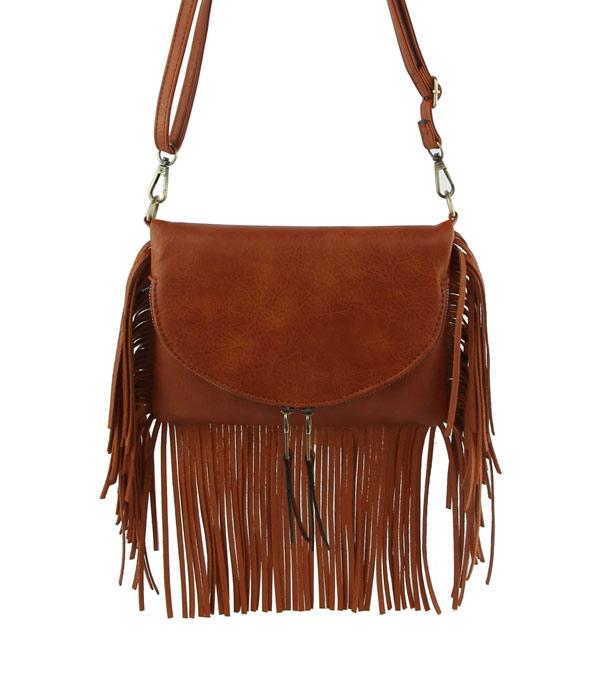 HANDBAGS :: CROSSBODY BAGS :: Wholesale Faux Leather Fringe Crossbody Bag