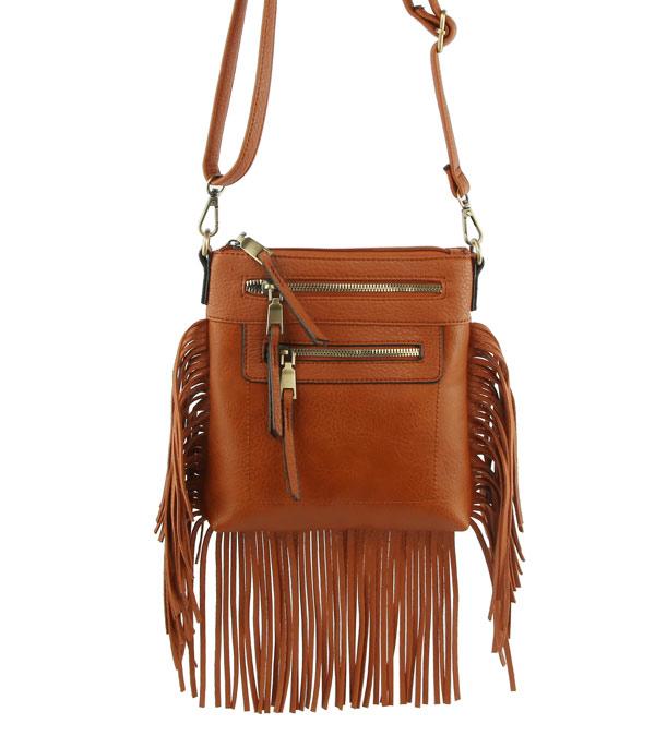 HANDBAGS :: CROSSBODY BAGS :: Wholesale Faux Leather Fringe Crossbody Bag