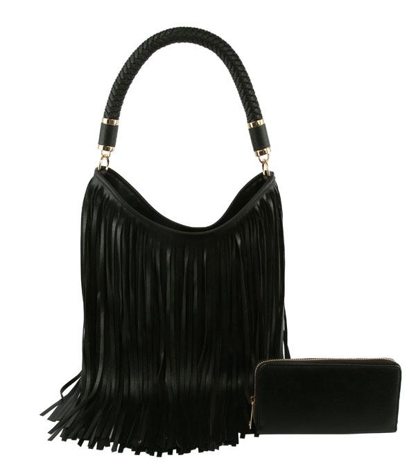 HANDBAGS :: CONCEAL CARRY I SET BAGS :: Wholesale Fringe Hobo Wallet Set Bag