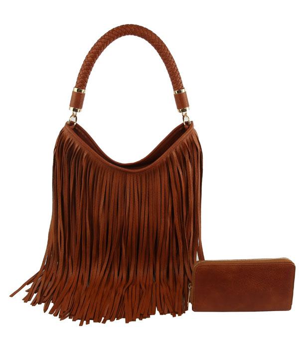 HANDBAGS :: CONCEAL CARRY I SET BAGS :: Wholesale Fringe Hobo Wallet Set Bag