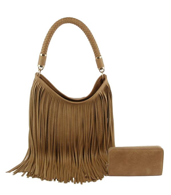 HANDBAGS :: CONCEAL CARRY I SET BAGS :: Wholesale Fringe Hobo Wallet Set Bag