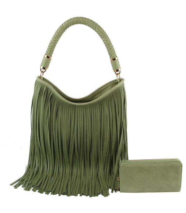 HANDBAGS :: FASHION :: Wholesale Fringe Hobo Wallet Set Bag