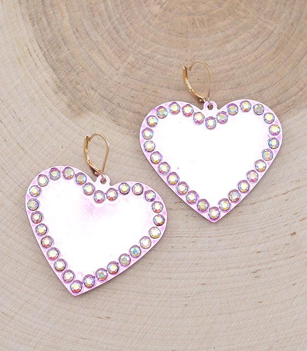 EARRINGS :: TRENDY EARRINGS :: Wholesale Rhinestone Heart Mirror Earrings