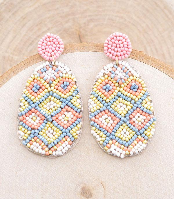 <font color=green>SPRING</font> :: Wholesale Seed Bead Easter Egg Earrings